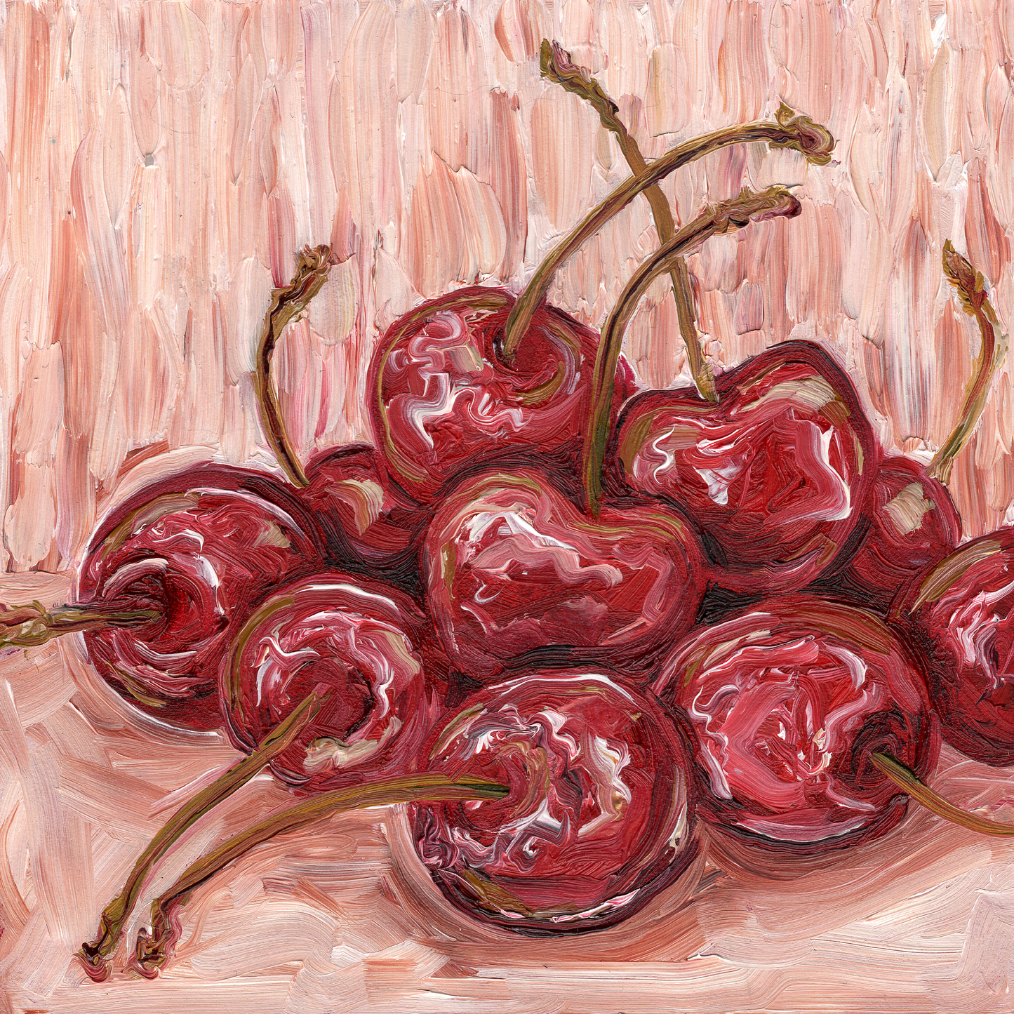 Cherries + Cream 5x5 Oil Painting