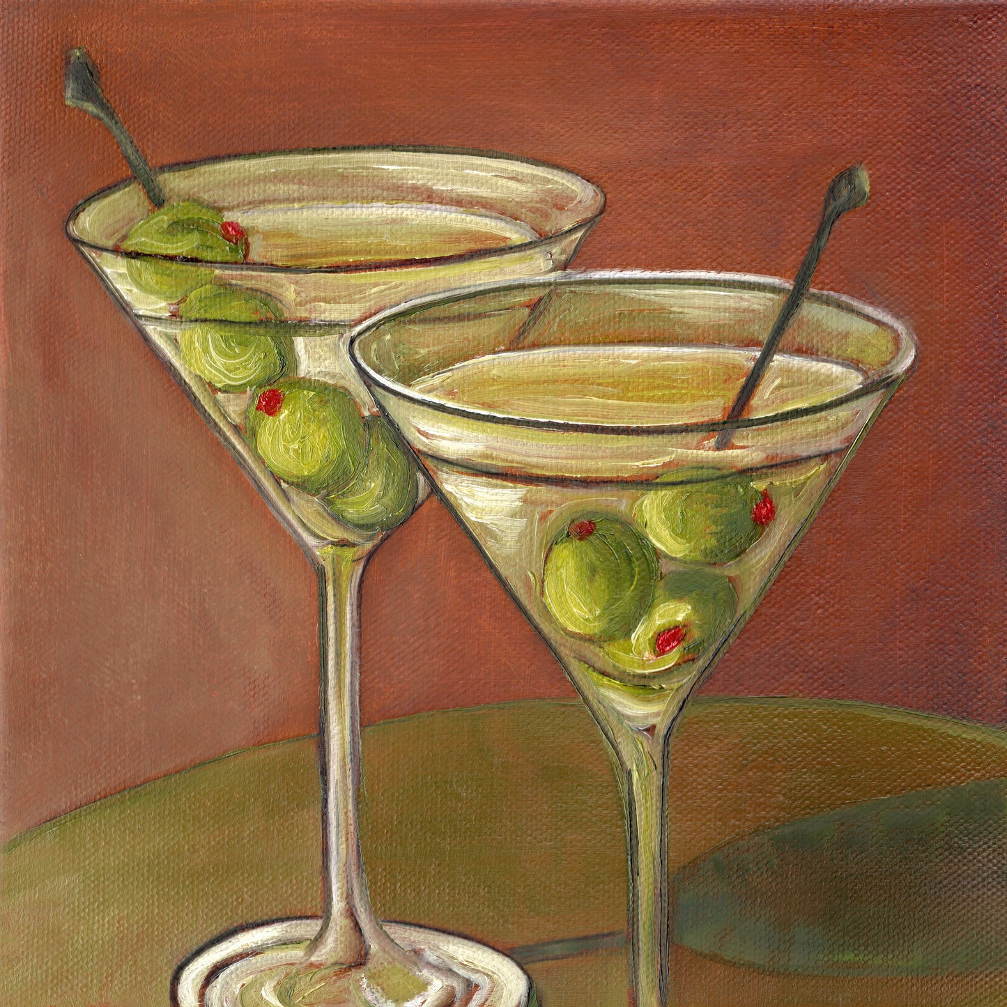 Martinis Extra Olives 8x8 Oil Painting