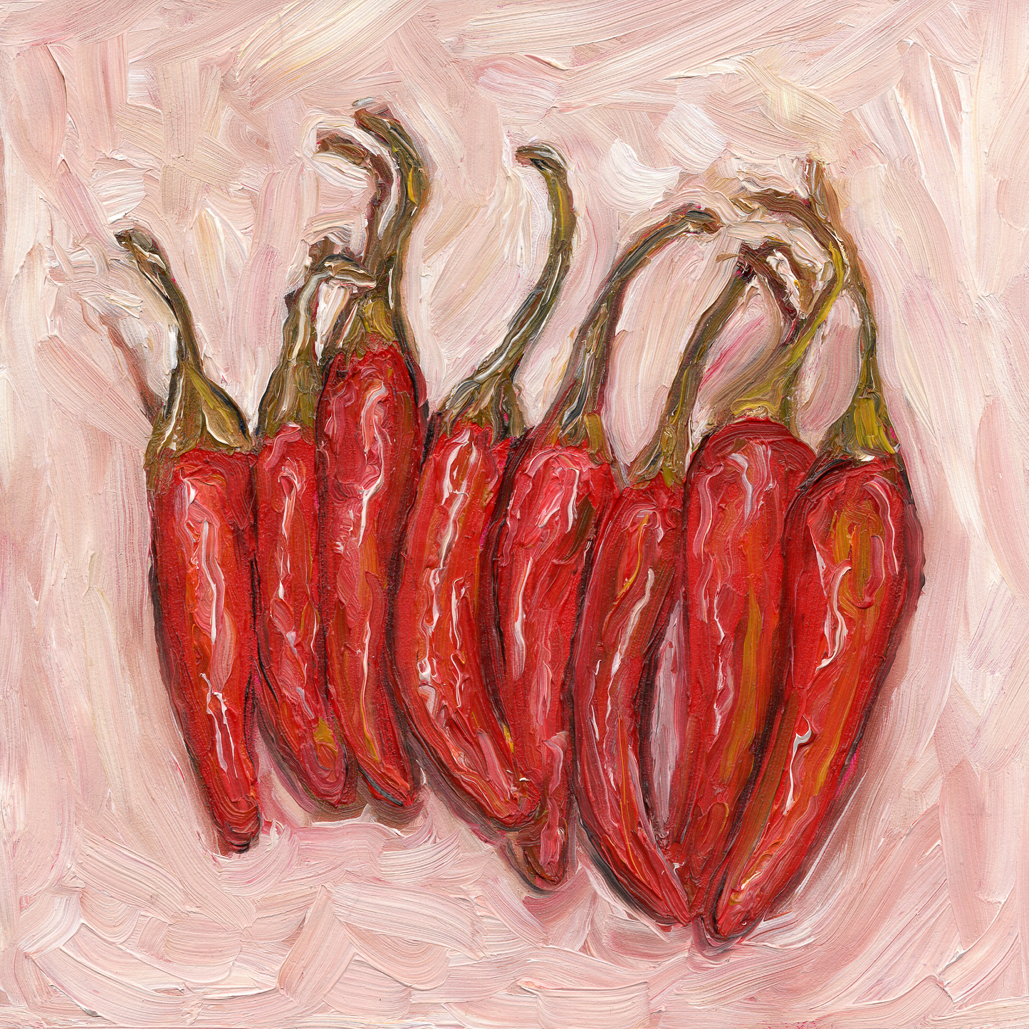 8 Little Chilis 5x5 Oil Painting