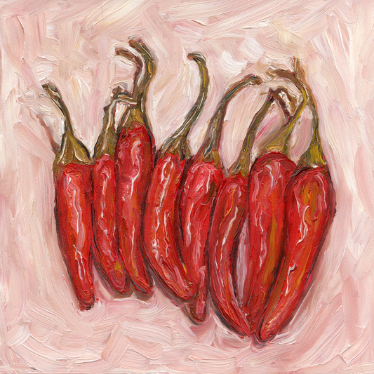 8 Little Chilis 5x5 Oil Painting