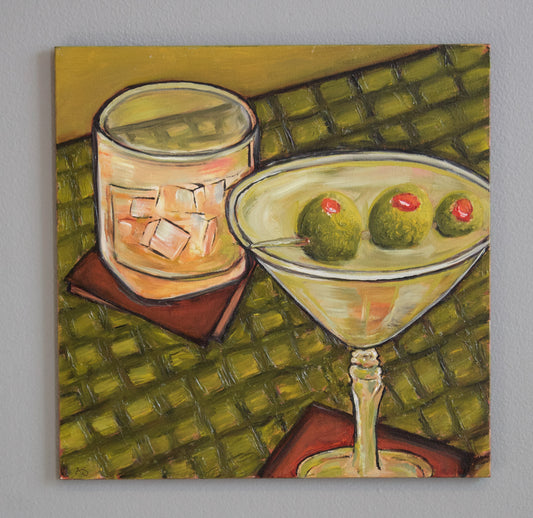 Martini & a Scotch 8x8 Oil Painting
